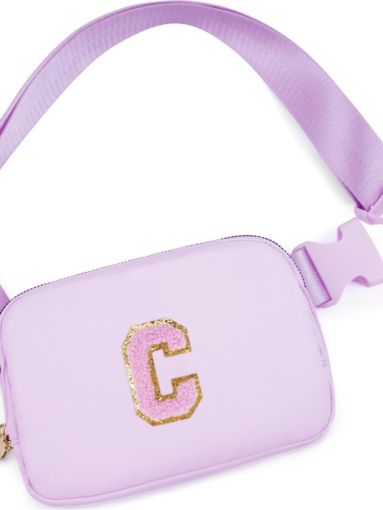Gifts For Girls Kids,Initial Fanny Pack Crossbody Purse Lavender,C